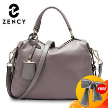Zency novo modelo 100% couro natural moda feminina tote saco clássico preto charme boston bolsa de viagem mensageiro crossbody feminino 2024 - compre barato