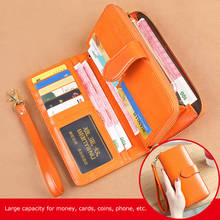 Fashion Walet for Women Wallet Genuine Leather Orange Womens Purse Female Long Money Bag Red Rfid Card Holder Coin Pocket Clutch 2024 - buy cheap