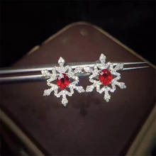Brincos de rubi flor 925, brincos de prata esterlina para mulheres, joias de luxo da moda, pedras preciosas, 925 2024 - compre barato
