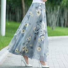 Юбка женская шифоновая средней длины с цветочным принтом, элегантная длинная юбка Феи до щиколотки, праздничная пляжная юбка, весна-осень 2024 - купить недорого