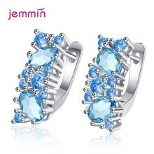 Pendientes de aro de circonia cúbica azul brillante para mujer, Plata de Ley 925 auténtica, moda coreana, joyería de boda, regalo de aniversario 2024 - compra barato