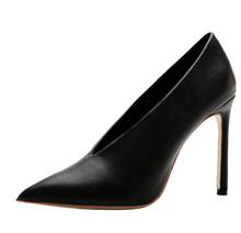 Carpaton Sexy Pointed Toe Woman High Heel Shoes Black Leather V-neck Thin Heels Pumps Office Lady Dress Heels Grey 2024 - buy cheap
