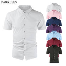 White Silk Shirt for Men Solid Slim Fit Mens Shirts Smooth Comfortable Men Dress Shirt Casual Business Men Short Sleeve 7 colors 2024 - buy cheap