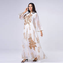Женское платье абайя, с блестками и вышивкой, модель 2021Eid, марокканский кафтан, Турецкий Арабский, размера плюс, платья, белый, исламский, этнический Халат 2024 - купить недорого