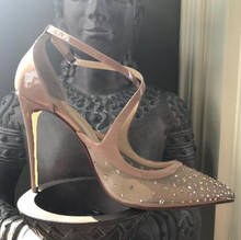 Moraima-sapato de salto alto com enfeite por cristal, snc, sexy, malha, gancho fino, festa, casamento, feminino, nude 2024 - compre barato