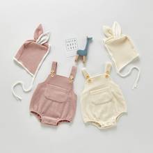 Knitted Newborn Baby Jumpsuit Suspender Spring 2020 Baby Romper Girls Jumpsuit With Hat Boys Clothes Cotton Onesie Overalls 0-2Y 2024 - buy cheap