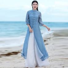 2021 Spring New Mandarin Collar Loose Solid Color Long Robe Vintage Dress Cheongsam Traditional Chinese Dress Qipao TA2402 2024 - buy cheap