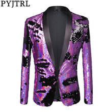 PYJTRL Full Sequins Series Men Double-Color Purple Black Sequins Blazer Fashion Nightclub Bar DJ Singers Suit Jacket Costumes 2024 - buy cheap