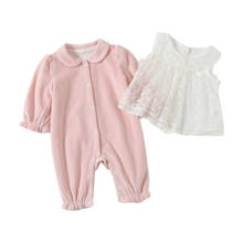 0-18M Infant Kids Baby Girls Rompers+Lace Embroidery Vest 2pcs/Set Long Sleeve Jumpsuits Newborn Clothes 0-2Y 2024 - buy cheap