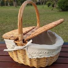 Vime willow tecido alça de acampamento do vintage comida de compras cesta de piquenique de frutas cesta de piquenique 2024 - compre barato