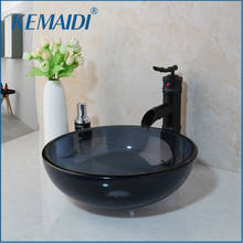 KEMAIDI lavatório de vidro temperado pintados à mão banho Lavatory Bath Combine Sink Chrome Latão Toque Mixer Bacia de bambu torneira 2024 - compre barato