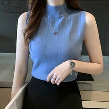 Fashion Ladies Tops 2022 New Summer Women Tops Korean Style Casual Clothes Sleeveless Solid Women Blouse Knit Elastic Blusas 2024 - buy cheap