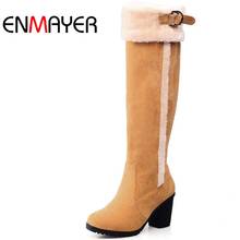 Enmayer-botas de neve femininas, calçados até o joelho, quentes, salto alto, tamanhos 34-43, para outono e inverno 2024 - compre barato
