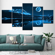 5 pçs abstracto lua azul noite cena da parede lona posters fotos quadros para casa acessórios decoração sala de estar 2024 - compre barato