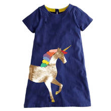 Vestido de algodão para meninas, vestido de verão para bebês com lantejoulas e de arco-íris, vestido infantil de princesa