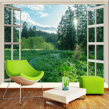 Papel de parede mural personalizado 3d sol floresta espaço verde janela natureza paisagem pintura de parede sala de estar sala de tv mural de fundo sofá 2024 - compre barato