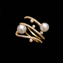 Anéis de prata s925 para mulheres, pérolas de água doce, ondulado, temperamento ajustável, índice, anel de dedo, design de nicho, joias finas 2024 - compre barato