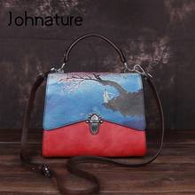 Johnature Vintage Genuine Leather Landscape Print Flap Bags For Women 2022 New Retro Handbag Cowhide Shoulder & Crossbody Bags 2024 - buy cheap