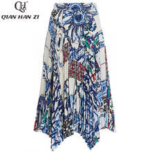 Летняя дизайнерская модная женская юбка Qian Han Zi, повседневная плиссированная пляжная юбка миди с сине-белым фарфоровым принтом 2024 - купить недорого