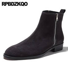 Итальянские коричневые дизайнерские ботинки в Корейском стиле; короткие замшевые осенние мужские ботинки из натуральной кожи на молнии черного цвета на меху; большие размеры 2024 - купить недорого