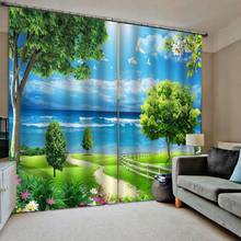 Blue sky curtains green grass curtain 3D Curtain Luxury Blackout Window Curtain Living Room   Decoration curtains 2024 - buy cheap