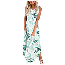 Women Side Split Ankle Length Dress Summer Short Sleeve Floral Print Dresses Ladies Casual O-neck Loose Long Dress Streetwear 2024 - buy cheap