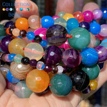 Ágatas de rayas Multicolor facetadas naturales, cuentas redondas sueltas para la fabricación de joyas de 4-12 MM, accesorios para pulseras DIY, venta al por mayor 2024 - compra barato