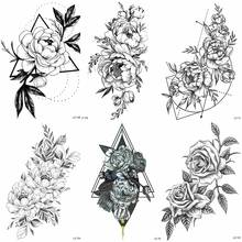 Реалистичные пионы, цветок, татуировки, временные цветы, боди-арт, тату для женщин, черные, поддельные розы, тату, наклейки, цветочный рисунок 2024 - купить недорого