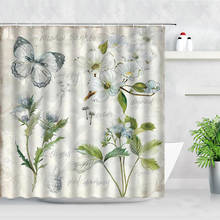 Conjunto de cortina de chuveiro com estampa de borboleta, floral, planta, simples, decoração de banheiro, tela de tecido à prova d'água com ganchos, cortina de banho 2024 - compre barato