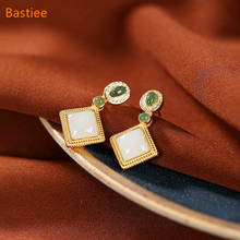 Bastiee geométrico coreano brincos de prata 925 jóias para mulher jade banhado a ouro brincos longos vintage 2024 - compre barato