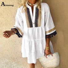 Women Latest Casual Shirt V-neck Tassel Blouse Three Quarter Sleeve Summer Top Womens Elegant V-neck blusas Tunic Femme Clothing 2024 - buy cheap