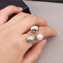 1 шт. модное большое ювелирное изделие кольца на палец с большими металлическими шариками и жемчугом регулируемое Открытое кольцо для женщин 2024 - купить недорого