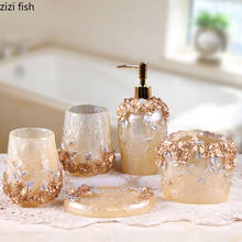 Juego de baño Vintage con textura Floral, dispensador de jabón portátil, taza de enjuague bucal, soporte para cepillo de dientes, suministros de baño de resina 2024 - compra barato