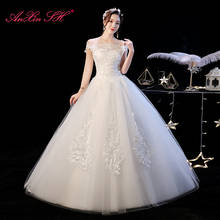 AnXin SH-vestido de boda de lujo de princesa, de encaje blanco, vintage, dubai, cuello de barco, sin mangas, fiesta blanca, vestido de boda 2024 - compra barato