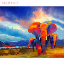 Sdouno pintura de elefante colorido por números, kits de animais faça você mesmo quadro pintura a óleo por números de acrílico em tela para arte decoração de casa 2024 - compre barato