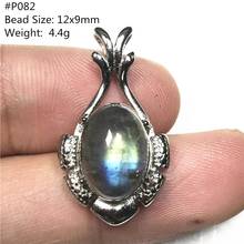 Colgante de labradorita Natural auténtica para mujer y hombre, joyería de cristal de luz amarilla y azul, cuentas de plata ovaladas, piedra lunar AAAAA 2024 - compra barato