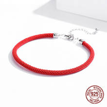 Pulseira de berloque corda vermelha para mulheres original ajustável 16cm a 21cm bracelete presente de aniversário 925 joia de prata esterlina 2024 - compre barato