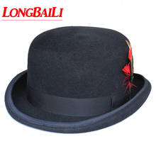 LongBaiLi Men Wool Felt Top Hats With Feather Chapeu Masculino Dress Performing/Magic/Bowler Hats PWFR115 2024 - buy cheap