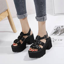 Summer sandals woman Platform Sandals Women Soft Leather Casual Open Toe Buckle Strap Gladiator Summer Shoes Punk Black Gothic 2024 - buy cheap
