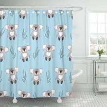 Cortina de ducha con estampado de osos Koala en azul para niños, conjunto de tela de poliéster, con ganchos, 72x78 pulgadas 2024 - compra barato