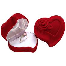 New Red Heart Shape Velvet Ring Box Jewelry Display Engagement Wedding Jewelry Boxes Rose Flower Design Gifts Holder For Couple 2024 - buy cheap