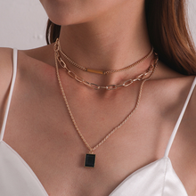 Vintage Punk Multilayer Crystal Choker Square Pendant Chain Necklace for Women Hip Hop Gold Silver Color Collar Fashion Jewelry 2024 - купить недорого