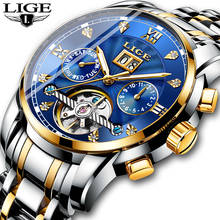 Lige-relógio mecânico masculino luxuoso, dourado, à prova d'água, marca superior 2024 - compre barato
