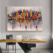 Abstract Big City Buildings people Hand-Painted Oil Painting On Canvas Handmade Wall Art Pictures For Living Room Home Decor 2024 - buy cheap
