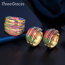 ThreeGraces Luxury African Red Green CZ Dubai Gold Multilayer Circles Hoop Earrings Ring Jewelry Set for Women Accessories TZ604 2024 - buy cheap