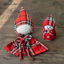 Jane z ann natal ano novo vermelho xadrez apontou chapéu natal boneco de neve manto recém-nascido/100 dias bebê fotografia adereços combinação 2024 - compre barato