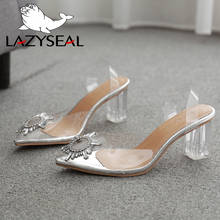LazySeal Luxury Women Pumps Transparent High Heels Slippers Sexy Pointed Toe Round Crystal Sun Beach Slide Party Shoes For Lady 2024 - buy cheap