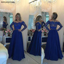 Elegant Royal Blue Evening Dresses Long Sleeve Appliques Lace Evening Gowns Floor Length Party Dresses 2024 - compre barato