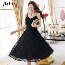 Jielur-vestido negro de tirantes con borlas para Verano y otoño, elegante, combina con todo, novedad de 2021 2024 - compra barato