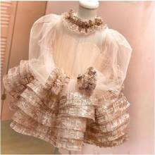 New Champagne Princess Dress Baby Girl Clothes Long Sleeve Birthday Party Vestido Wear 1-14Years 2024 - buy cheap